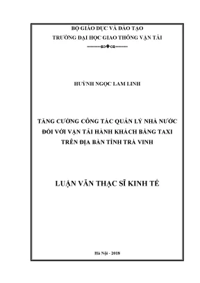 Tăng cường công tác quản lý nhà nước đối với vận tải hành khách bằng taxi trên địa bàn tỉnh trà vinh luận văn thạc sĩ ngành tổ chức và quản lý vận tải