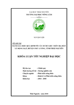 Luận văn đánh giá hiệu quả kinh tế cây dược liệu trên địa bàn xã động đạt huyện phú lương tỉnh thái nguyên