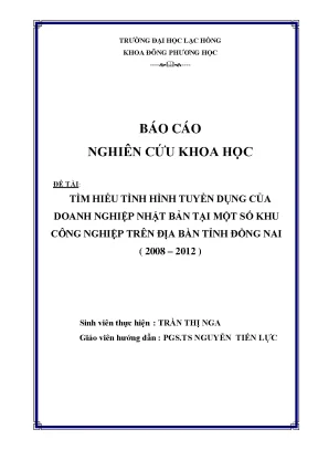 Luận văn tìm hiểu tình hình tuyển dụng của doanh nghiệp có vốn đầu tư nhật bản tại một số khu công nghiệp trên địa bàn đồng nai 2008 2012
