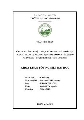 Luận văn ứng dụng công nghệ tin học và phương pháp toàn đạc điện tử thành lập bản đồ địa chính tờ số 76 tỷ lệ 1 1000 tại xã đú sáng huyện kim bôi tỉnh hoà bình
