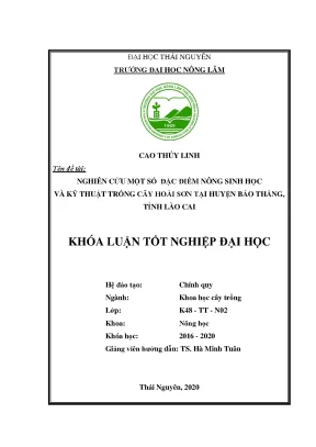 Luận văn nghiên cứu một số đặc điểm nông sinh học và và kỹ thuật trồng cây hoài sơn tại huyện bảo thắng tỉnh lào cai