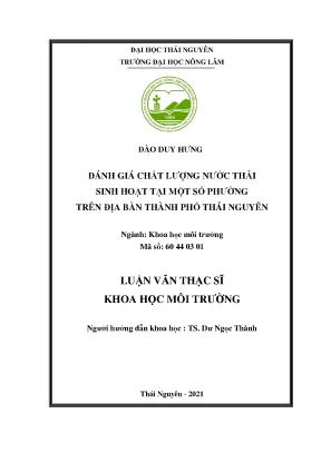 Luận văn thạc sĩ đánh giá chất lượng nước thải sinh hoạt tại một số phường trên địa bàn thành phố thái nguyên