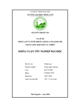 Luận văn phân lập và nuôi trồng nấm linh chi trong điều kiện bán tự nhiên