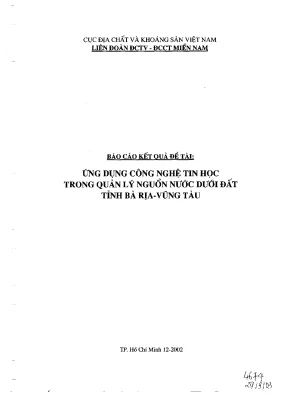 Luận văn báo cáo kết quả đề tài ứng dụng công nghệ tin học trong quản lý nguồn nước dưới đất tỉnh bà rịa vũng tàu