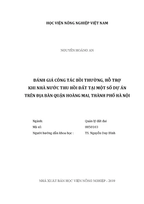 Luận văn thạc sĩ đánh giá công tác bồi thường hỗ trợ khi nhà nước thu hồi đất tại một số dự án trên địa bàn quận hoàng mai thành phố hà nội