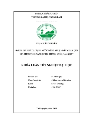 Luận văn đánh giá chất lượng nước sông nhuệ đáy chảy qua tỉnh nam định 6 tháng cuối năm 2018