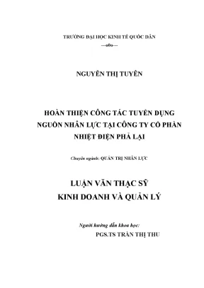 Luận văn thạc sĩ hoàn thiện công tác tuyển dụng nguồn nhân lực tại công ty cổ phần nhiệt điện phả lại