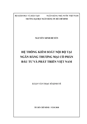 Luận văn hệ thống kiểm soát nội bộ tại ngân hàng thương mại