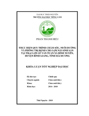 Luận văn thực hiện quy trình chăm sóc nuôi dưỡng và phòng trị bệnh cho lợn nái sinh sản tại trại lợn lê văn tuấn xã bình xuyên huyện bình giang
