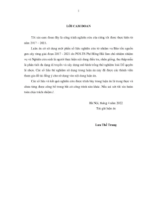 Luận án tiến sĩ lâm nghiệp nghiên cứu một số cơ sở khoa học nhằm bảo tồn loài đỗ quyên lá nhọn rhododendron moulmainense hook f tại lâm đồng