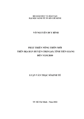 Luận văn thạc sĩ kinh tế phát triển nông thôn mới trên địa bàn huyện chợ gạo tỉnh tiền giang đến năm 2030