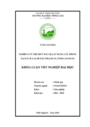 Luận văn nghiên cứu tri thức bản địa sử dụng cây thuốc tại xã lê lai huyện thạch an tỉnh cao bằng