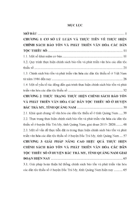 Luận văn thạc sĩ chính sách công thực hiện chính sách bảo tồn phát triển văn hóa các dân tộc thiểu số trên địa bàn huyện bắc trà my tỉnh quảng nam