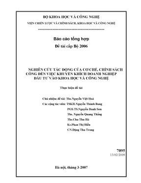 Luận văn nghiên cứu tác động của cơ chế chính sách công đến việc khuyến khích doanh nghiệp đầu tư vào khoa học và công nghệ