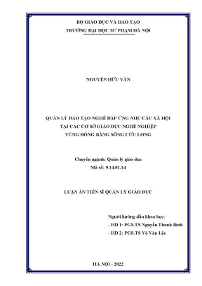 Luận án tiến sĩ quản lý giáo dục quản lý đào tạo nghề đáp ứng nhu cầu xã hội tại các cơ sở giáo dục nghề nghiệp vùng đồng bằng sông cửu long