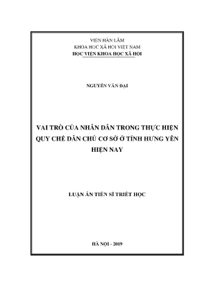 Luận án tiến sĩ vai trò của nhân dân trong thực hiện quy chế dân chủ cơ sở ở tỉnh hưng yên hiện nay