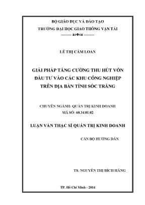 Giải pháp tăng cường thu hút vốn đầu tư vào các khu công nghiệp trên địa bàn tỉnh sóc trăng luận văn thạc sỹ quản trị kinh doanh