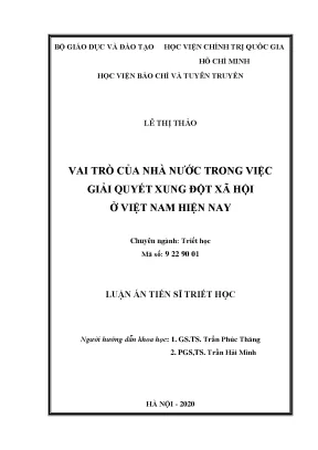 Luận án tiến sĩ vai trò của nhà nước trong việc giải quyết xung đột xã hội ở việt nam hiện nay