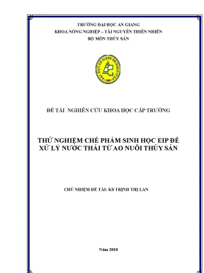 Luận văn thử nghiệm chế phẩm sinh học eip để xử lý nước thải từ ao nuôi thủy sản