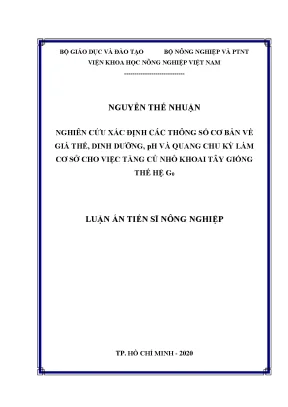 Luận án tiến sĩ nông nghiệp nghiên cứu xác định các thông số cơ bản về giá thể dinh dưỡng ph và quanh chu kỳ làm cơ sở cho việc tăng củ nhỏ khoai tây giống thế hệ g0