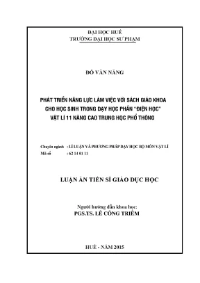 Luận án tiến sĩ giáo dục học phát triển năng lực làm việc với sách giáo khoa cho học sinh trong dạy học phần điện học vật lí 11 nâng cao trung học phổ thông