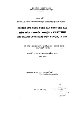 Luận văn đề tài nghiên cứu công nghệ sản xuất chế tạo bột màu thuốc nhuộm chất trợ cho ngành công nghệ dệt nhuộm in hoa