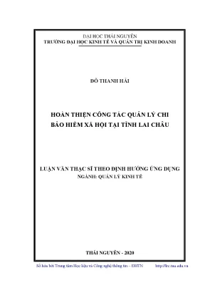 Luận văn thạc sĩ hoàn thiện công tác quản lý chi bảo hiểm xã hội tại tỉnh lai châu