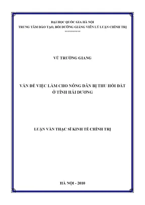 Luận văn thạc sĩ vấn đề việc làm cho nông dân bị thu hồi đất ở tỉnh hải dương