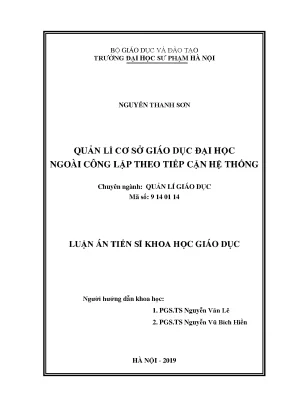Luận án tiến sĩ quản lí cơ sở giáo dục đại học ngoài công lập theo tiếp cận hệ thống