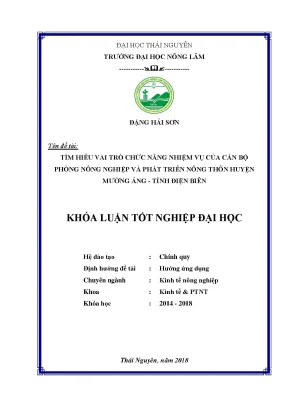 Luận văn tìm hiểu vai trò chức năng nhiệm vụ của cán bộ phòng nông nghiệp và phát triển nông thôn huyện mường ảng tỉnh điện biên