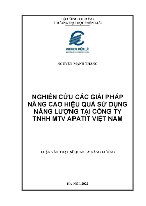 Luận văn thạc sĩ nghiên cứu các giải pháp nâng cao hiệu quả sử dụng năng lượng tại công ty tnhh mtv apatit việt nam