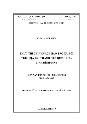 Luận văn thạc sĩ thực thi chính sách bảo trợ xã hội trên địa bàn thành phố quy nhơn tỉnh bình định