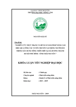 Luận văn nghiên cứu thực trạng và đề xuất giải pháp nâng cao hiệu quả công tác tuyên truyền vận động người dân trong xây dựng nông thôn mới tại xã dương thành