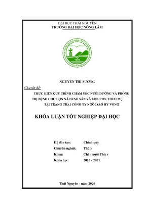 Luận văn thực hiện quy trình chăm sóc nuôi dưỡng và phòng trị bệnh cho lợn nái sinh sản và lợn con theo mẹ tại trang trại công ty ngôi sao hy vọng