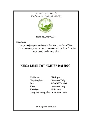 Luận văn thực hiện quy trình chăm sóc nuôi dưỡng cá trắm đen trai ngọc tại hợp tác xã thủy sản núi cốc thái nguyên