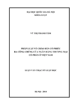 Luận văn thạc sĩ pháp luật về chào bán cổ phiếu ra công chúng của ngân hàng thương mại cổ phần ở việt nam