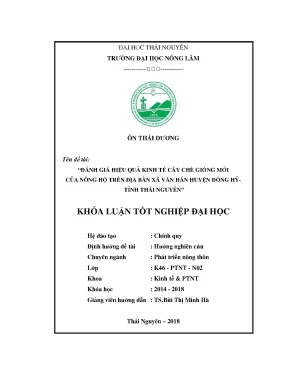 Luận văn đánh giá hiệu quả kinh tế cây chè giống mới của nông hộ trên địa bàn xã văn hán huyện đồng hỷ tỉnh thái nguyên