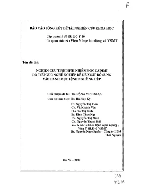 Luận văn nghiên cứu tình hình nhiễm độc cadimi do tiếp xúc nghề nghiệp để đề xuất bổ sung vào danh mục bệnh nghề nghiệp