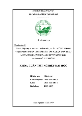 Luận văn thực hiện quy trình chăm sóc nuôi dưỡng và phòng trị bệnh cho đàn lợn nái sinh sản và lợn con theo mẹ tại trại việt anh huyện vĩnh bảo thành phố hải phòng