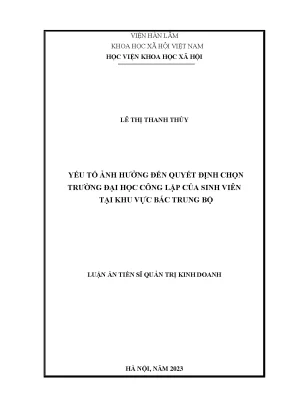 Luận án yếu tố ảnh hưởng đến quyết định chọn trường đại học công lập của sinh viên tại khu vực bắc trung bộ