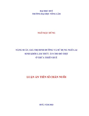 Luận án tiến sĩ năng suất giá trị dinh dưỡng và sử dụng ngô lai sinh khối làm thức ăn cho bò thịt ở thừa thiên huế