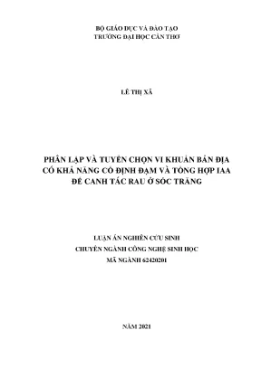 Luận án tiến sĩ sinh học phân lập và tuyển chọn vi khuẩn bản địa có khả năng cố định đạm và tổng hợp iaa để canh tác rau ở sóc trăng