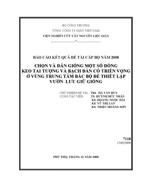 Luận văn báo cáo kết quả đề tài cấp bộ chọn và dẫn giống một số dòng keo tai tượng và bạch đàn có triển vọng ở vùng trung tâm bắc bộ để thiết lập vườn lưu giữ giống