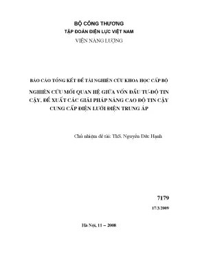 Luận văn nghiên cứu mối quan hệ giữa vốn đầu tư độ tin cậy đề xuất các giải pháp nâng cao độ tin cậy cung cấp điện lưới trung áp
