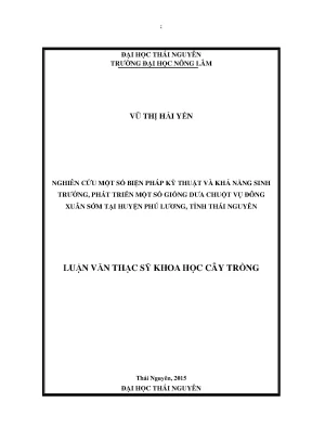 Luận văn thạc sĩ nghiên cứu một số biện pháp kỹ thuật và khả năng sinh trưởng phát triển một số giống dưa chuột vụ đông xuân sớm tại huyện phú lương tỉnh thái nguyên