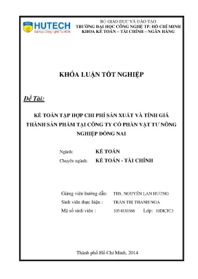 Luận văn tốt nghiệp hutech kế toán tập hợp chi phí sản xuất và tính giá thành sản phẩm tại công ty cổ phần vật tư nông nghiệp đồng nai
