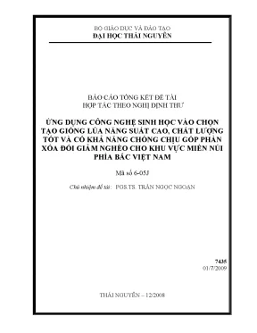 Luận văn ứng dụng công nghệ sinh học vào chọn tạo giống lúa năng suất cao chất lượng tốt và có khả năng chống chịu góp phần xoá đói giảm nghèo cho khu vực miền núi phía bắc việt nam