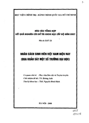 Luận văn báo cáo tổng hợp kết quả nghiên cứu đề tài khoa học cấp bộ nhân cách sinh viên việt nam hiện nay