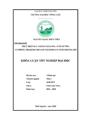 Luận văn thực hiện quy trình chăm sóc nuôi dưỡng và phòng trị bệnh cho lợn nái sinh sản nuôi chuồng kín