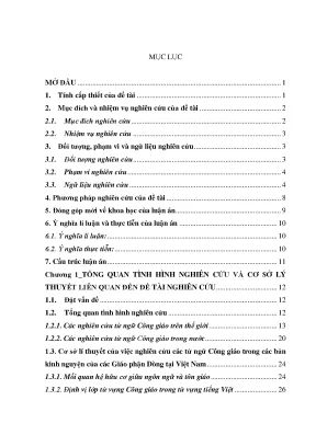 Luận án tiến sĩ ngôn ngữ học từ ngữ công giáo trong các bản kinh nguyện của các giáo phận dòng tại việt nam